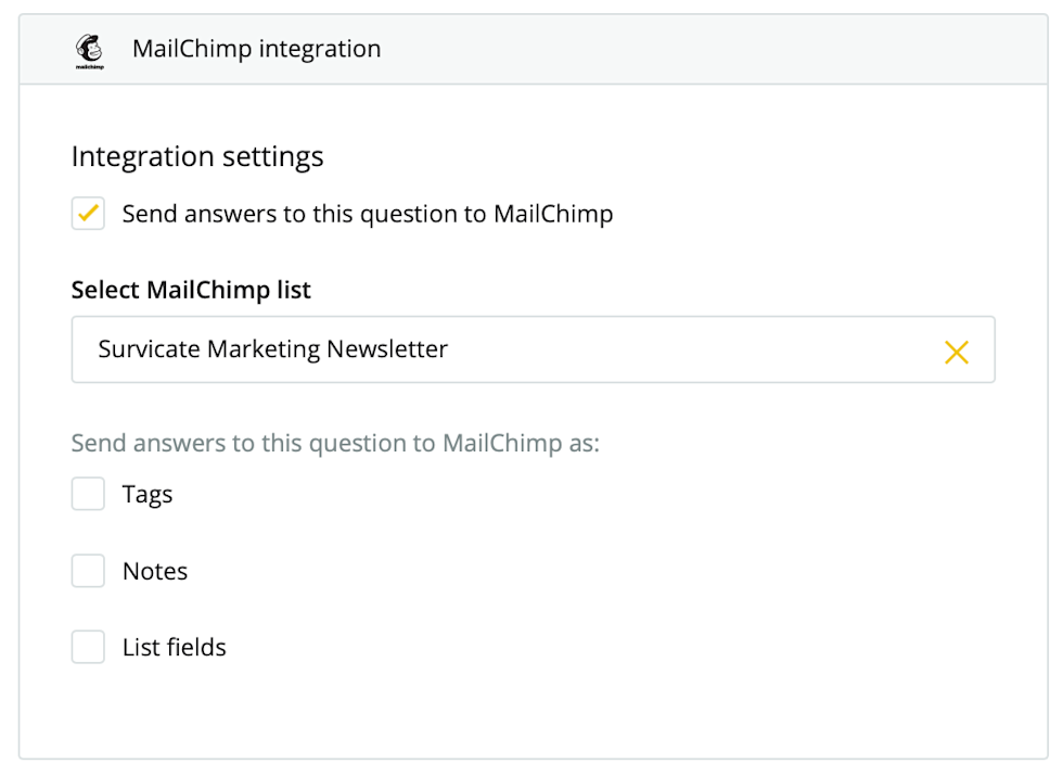 Image of Mailchimp integration settings.