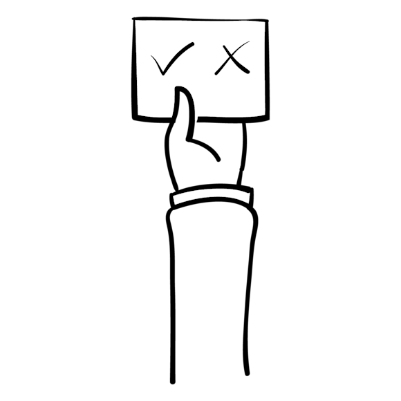 hand holding paper with checkmark and an x 