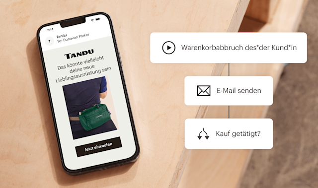 Eine Customer Journey-Automatisierung, die verwendet wird, um eine E-Mail zu senden, wenn ein Kunde den Online-Warenkorb vorzeitig verlässt und den Kauf nicht abschließt.