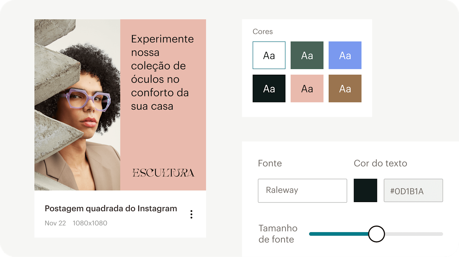 Visão da interface do Creative Assistant do Mailchimp e das várias opções de design
